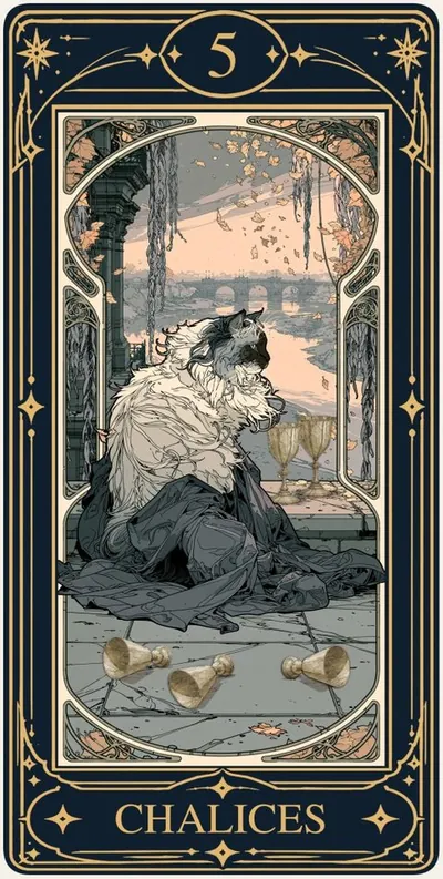 Five of Chalices (챌리스 5) 카드 그림