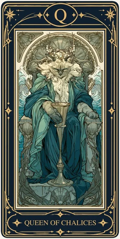 Queen of Chalices (챌리스 여왕) 카드 그림