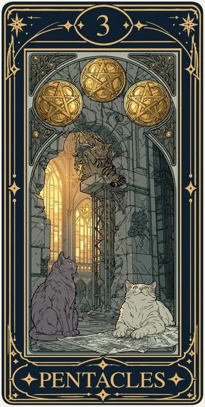 Three of Pentacles (펜타클 3) 카드 그림
