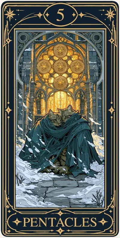 Five of Pentacles (펜타클 5) 카드 그림