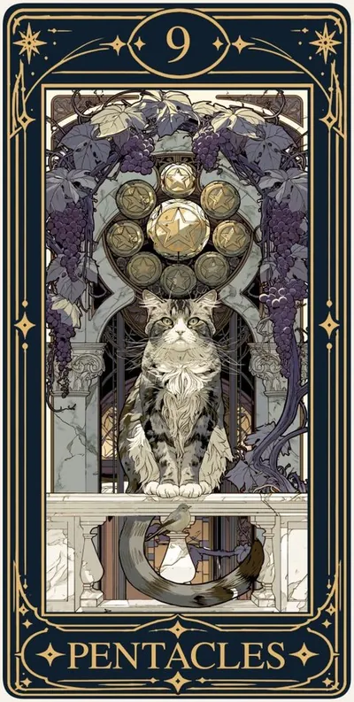 Nine of Pentacles (펜타클 9) 카드 그림