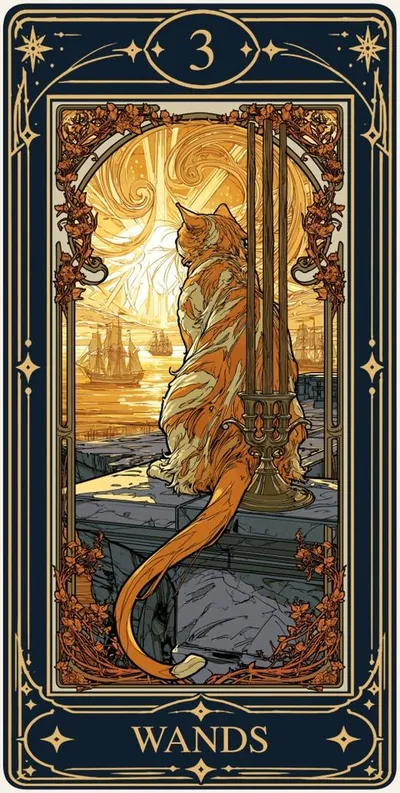 Three of Wands (완드 3) 카드 그림