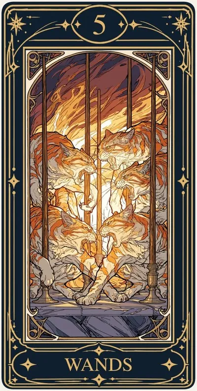 Five of Wands (완드 5) 카드 그림
