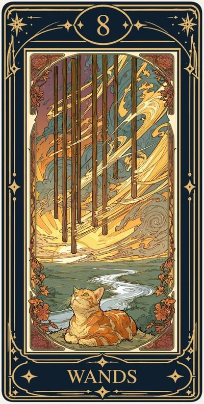 Eight of Wands (완드 8) 카드 그림