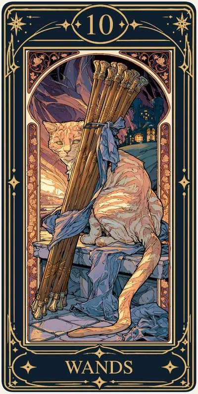 Ten of Wands (완드 10) 카드 그림